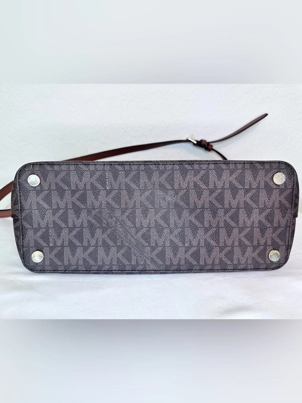 Michael Kors Jet Set Travel Large Satchel Brown MK Signature PVC Leather Trim